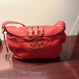 Bolingo By Susan Todd Red Designer Exotic Crocodile and Ostrich Hobo Handbag VTG